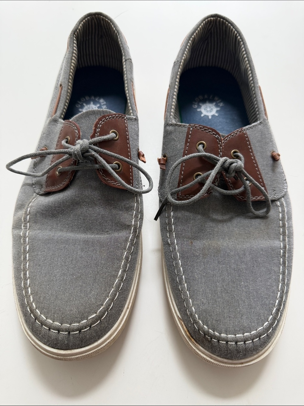 Global Win Grey Canvas Boat Shoes with Brown Trim
